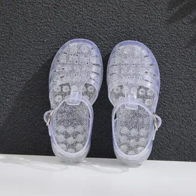 Kids Girls Fashion Casual Summer Plastic Flat Hollow Jelly Buckle Transparent Sandals