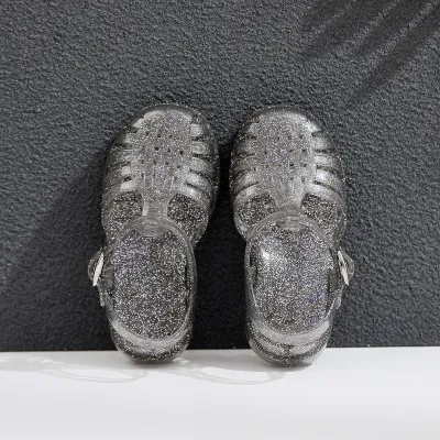 Kids Girls Fashion Casual Summer Plastic Flat Hollow Jelly Buckle Transparent Sandals