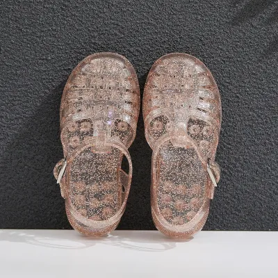 Kids Girls Fashion Casual Summer Plastic Flat Hollow Jelly Buckle Transparent Sandals