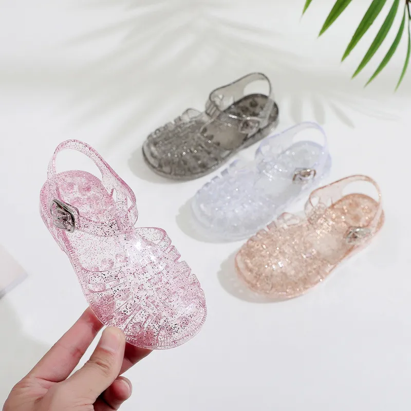 Kids Girls Fashion Casual Summer Plastic Flat Hollow Jelly Buckle Transparent Sandals