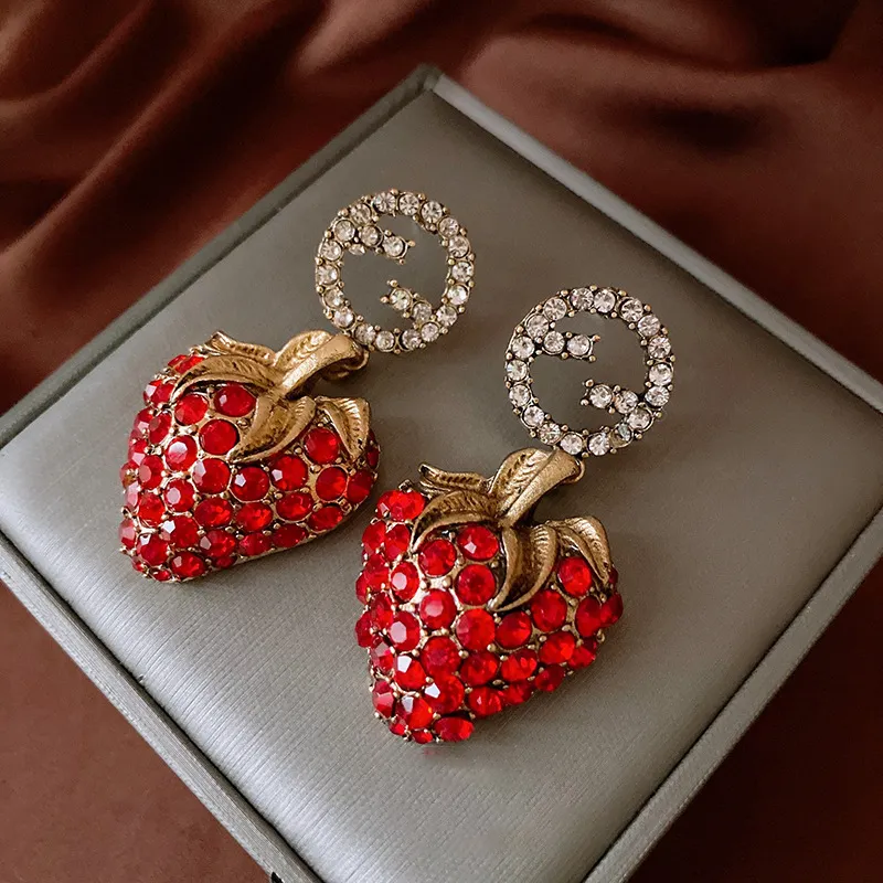 Women Fashion Exaggerated Elegant Rhinestone Strawberry Earrings