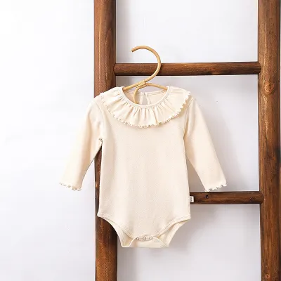 Kids Baby Girls Fashion Casual Spring Solid Color Lapel Long-Sleeve Cotton Rompers