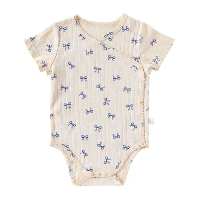 Kids Baby Girl's Fashion Cute Summer Printed Short-Sleeve Rompers Triangle Climb Cotton