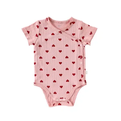 Kids Baby Girl's Fashion Cute Summer Printed Short-Sleeve Rompers Triangle Climb Cotton