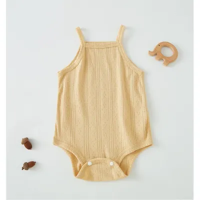 Kids Baby Boys And Girls Fashion Casual Summer Solid 100% Cotton Sleeveless Triangle Climb Rompers