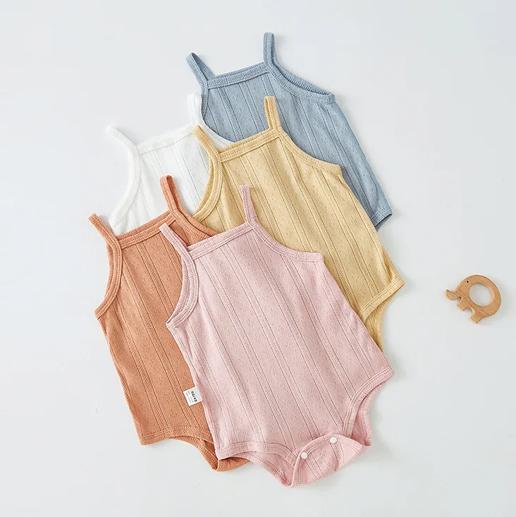 Kids Baby Boys And Girls Fashion Casual Summer Solid 100% Cotton Sleeveless Triangle Climb Rompers