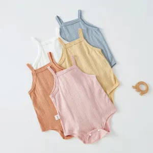 Kids Baby Boys And Girls Fashion Casual Summer Solid 100% Cotton Sleeveless Triangle Climb Rompers
