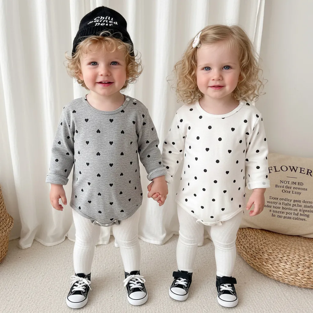 Kids Baby Boys And Girls Fashion Casual Spring Polka Dot Print Long Sleeve Cotton Rompers