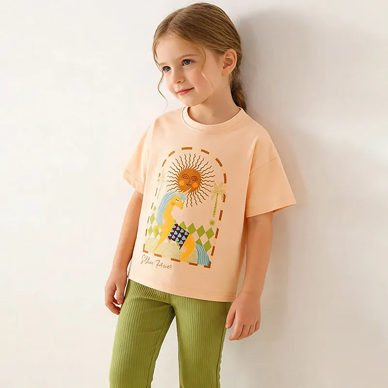 Kids Girls Casual Summer Unicorn Printed Short-Sleeve T-Shirt Pants Two-Piece Set