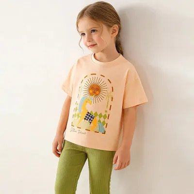 Kids Girls Casual Summer Unicorn Printed Short-Sleeve T-Shirt Pants Two-Piece Set