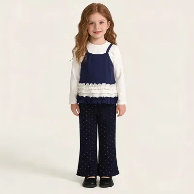 Kids Girls' Fashion Spring Long-Sleeve Ruffled T-Shirt Dress Loose Pants Three-Piece Set Cotton