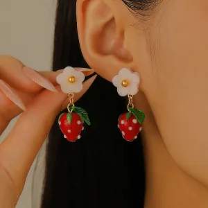 Women Creative Fruit Strawberry Flower Earrings Alloy Instagram Style Jewelry