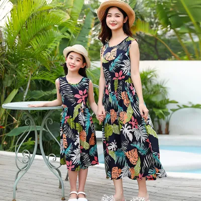 Fashion Casual Summer Parent-Child Floral Printed Sleeveless Breathable Loose Dress