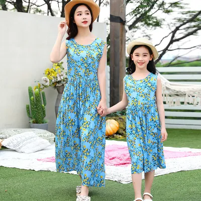 Fashion Casual Summer Parent-Child Floral Printed Sleeveless Breathable Loose Dress