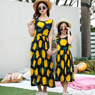 Fashion Casual Summer Parent-Child Floral Printed Sleeveless Breathable Loose Dress