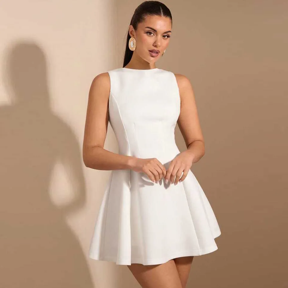 Women Elegant Solid Color Sleeveless A- Line Dress