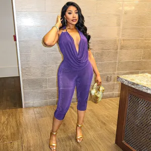 Women Fashion Sexy Solid Color Cowl Neck Lace-Up Top Tight Pants Two-Piece Set