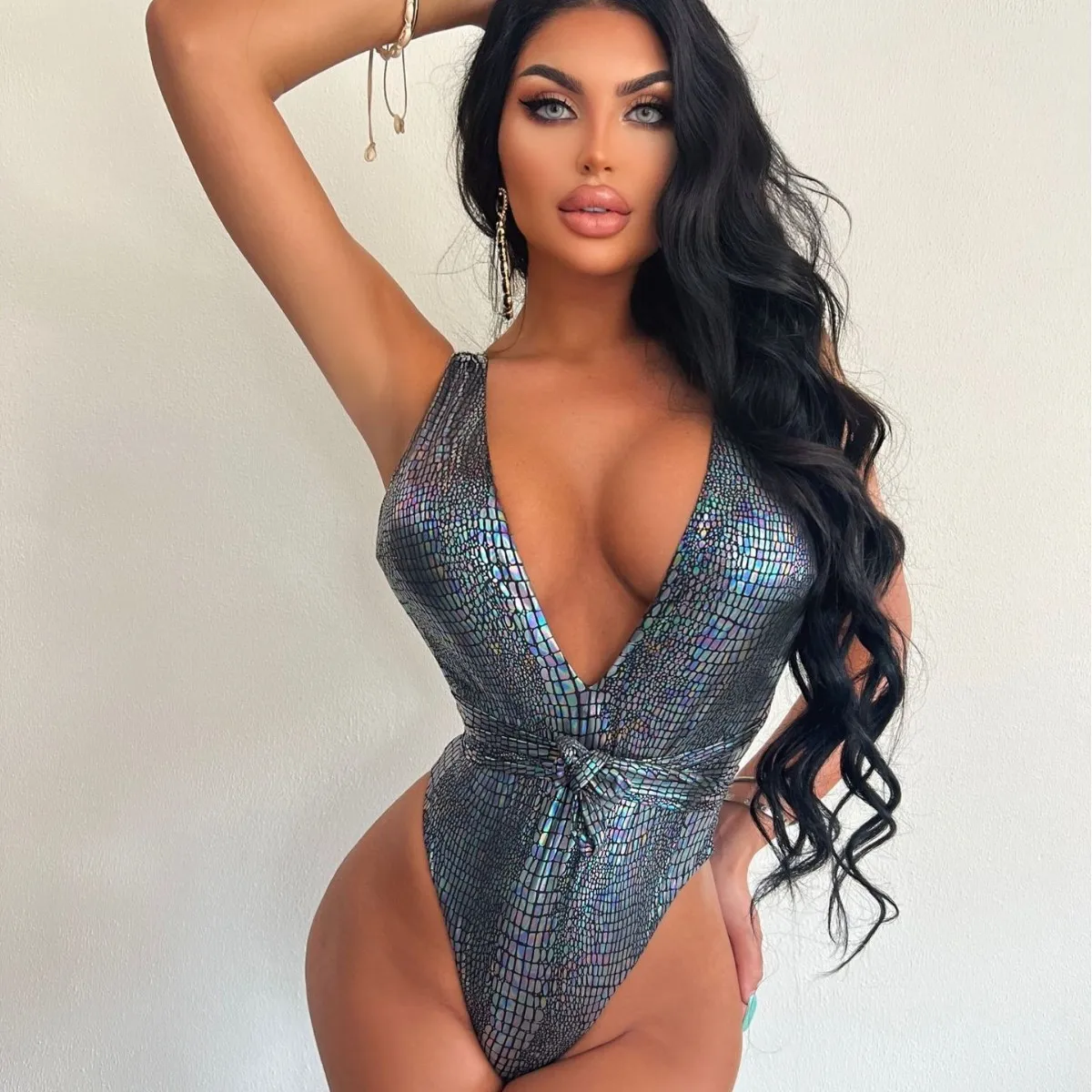 Women Fashion Sexy Hot Stamping One-Piece Swimsuit