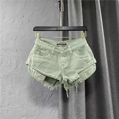 Women Fashion Low Waist Pink Denim Shorts