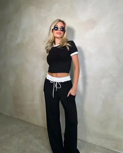 Women Fashion Casual Spring And Summer Short Sleeve T-Shirt Wide Leg Pants Two-Piece Set