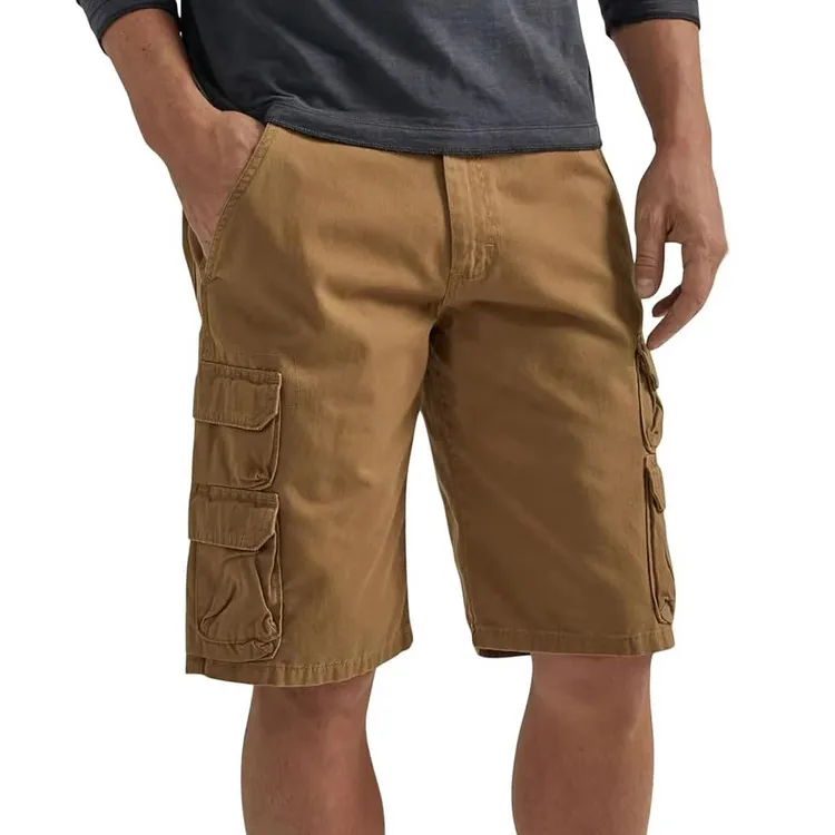 Men's Summer Solid Color Quick-Drying Cotton Shorts with Multiple Pockets