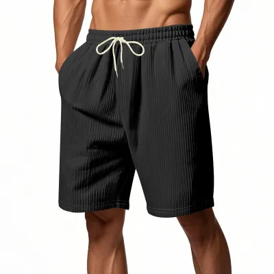 Men Fashion Casual Summer Solid Color Corduroy Straight Shorts
