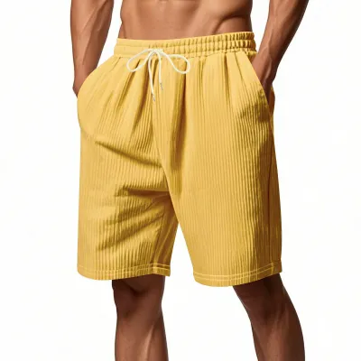 Men Fashion Casual Summer Solid Color Corduroy Straight Shorts