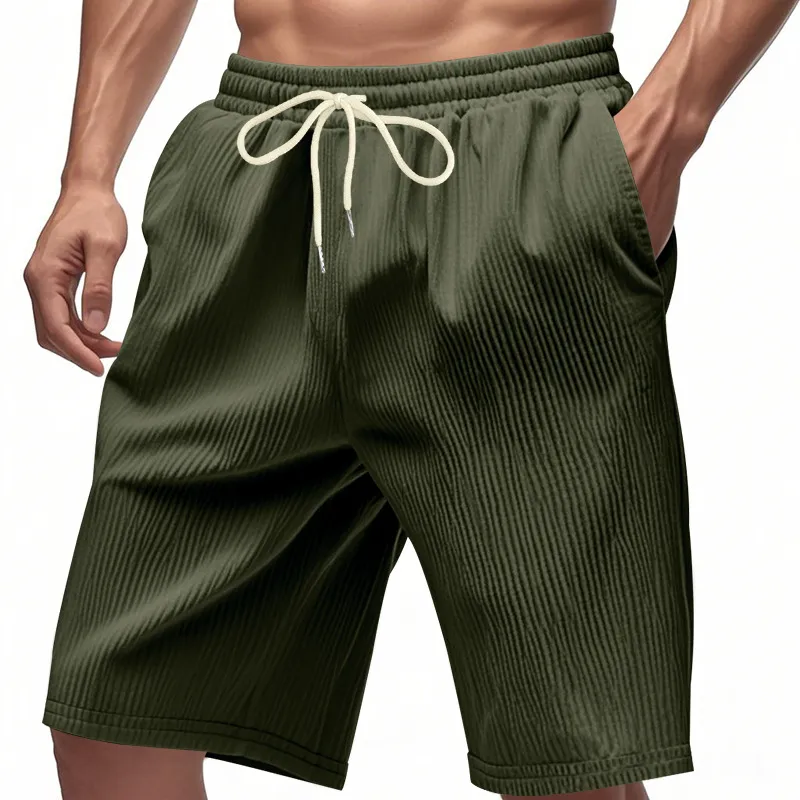 Men Fashion Casual Summer Solid Color Corduroy Straight Shorts