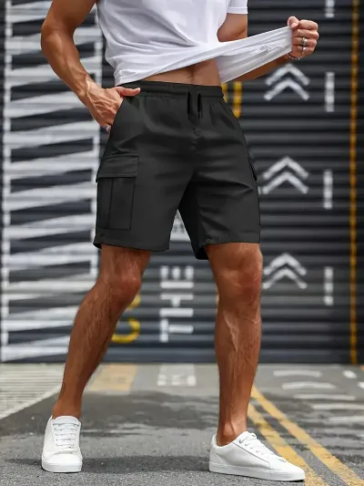 Men Fashion Casual Summer Solid Color Thin Quick-Drying Shorts For Men Mid Waist Loose Fit