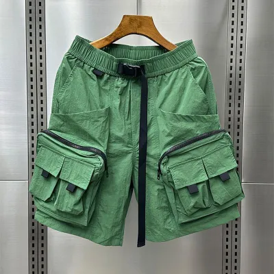 Men Casual Summer Solid Color Multi-Pocket Quick-Dry Loose Cargo Shorts