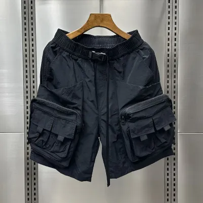 Men Casual Summer Solid Color Multi-Pocket Quick-Dry Loose Cargo Shorts