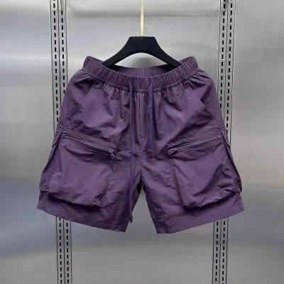 Men's Fashion Casual Summer Solid Color Thin Loose Quick-Drying Pockets Cargo Shorts