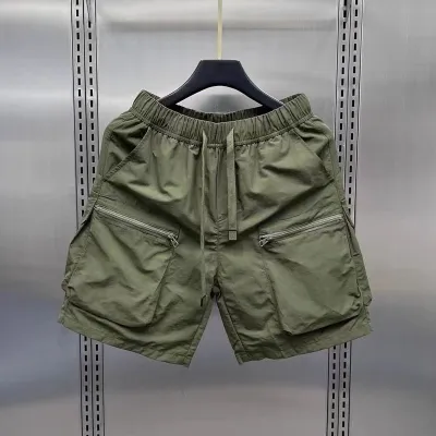 Men's Fashion Casual Summer Solid Color Thin Loose Quick-Drying Pockets Cargo Shorts