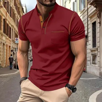 Men's Casual Summer Short-Sleeve Quick-Drying Polo Shirt with Stand-Up Collar and Pocket