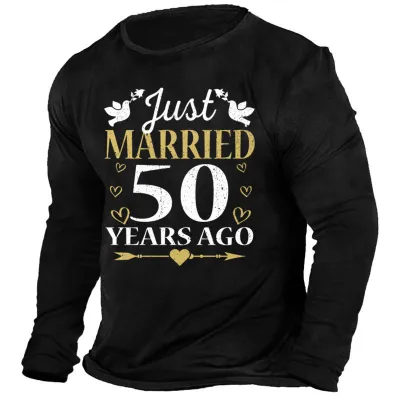 Men’S Fashion Casual Summer 3D Printed Letters Round-Neck Long-Sleeve T-Shirt
