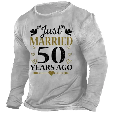 Men’S Fashion Casual Summer 3D Printed Letters Round-Neck Long-Sleeve T-Shirt