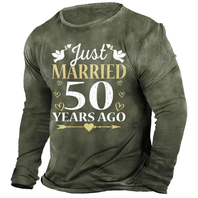 Men’S Fashion Casual Summer 3D Printed Letters Round-Neck Long-Sleeve T-Shirt