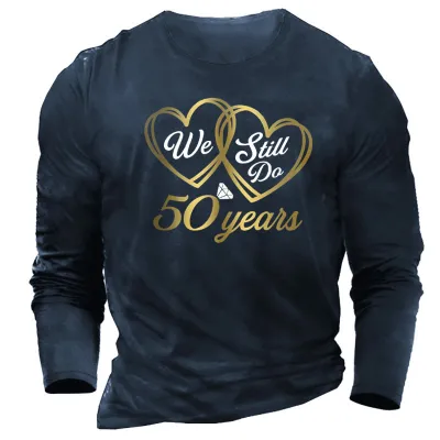 Men's Fashion Summer 3D Letter Print Round Neck Long Sleeve T-Shirt