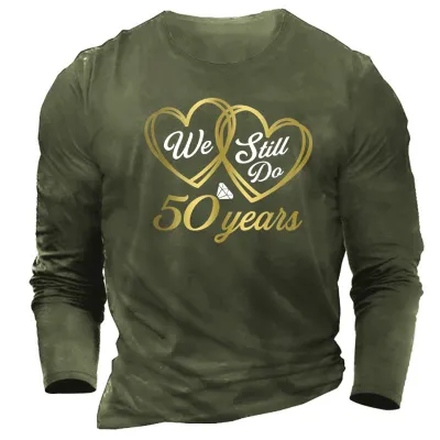 Men's Fashion Summer 3D Letter Print Round Neck Long Sleeve T-Shirt