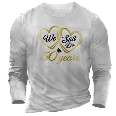 Men's Fashion Summer 3D Letter Print Round Neck Long Sleeve T-Shirt