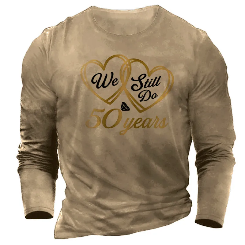 Men's Fashion Summer 3D Letter Print Round Neck Long Sleeve T-Shirt