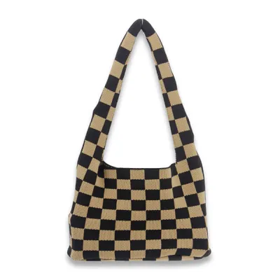 Women Fashion Casual Plaid Knitted Shoulder Bag Dumpling Wrapper