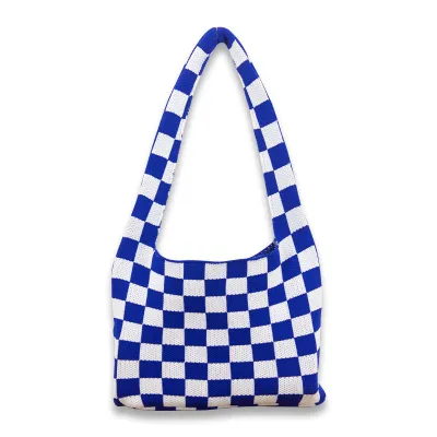 Women Fashion Casual Plaid Knitted Shoulder Bag Dumpling Wrapper