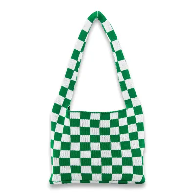 Women Fashion Casual Plaid Knitted Shoulder Bag Dumpling Wrapper