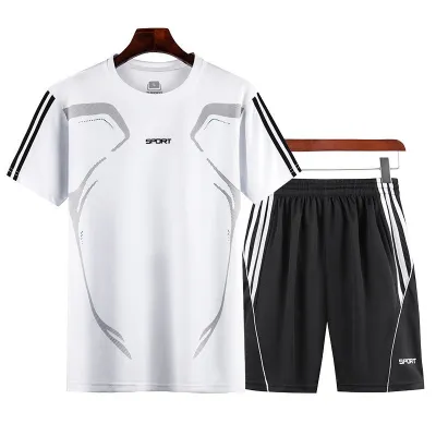 Men's Fashion Casual Summer Printed Quick-Drying Short-Sleeve T-Shirt Loose Shorts Two-Piece Set
