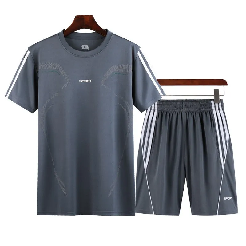 Men's Fashion Casual Summer Printed Quick-Drying Short-Sleeve T-Shirt Loose Shorts Two-Piece Set