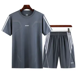 Men's Fashion Casual Summer Printed Quick-Drying Short-Sleeve T-Shirt Loose Shorts Two-Piece Set