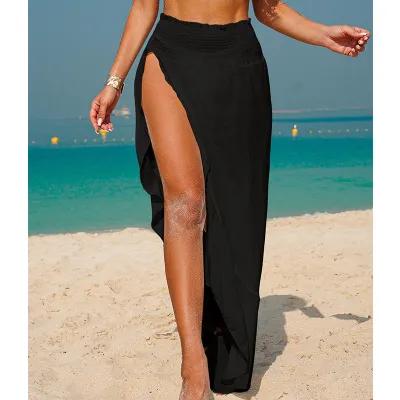 Women Fashion Sexy Irregular Solid Color Side Split Swimsuit Cover-Ups