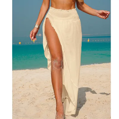 Women Fashion Sexy Irregular Solid Color Side Split Swimsuit Cover-Ups