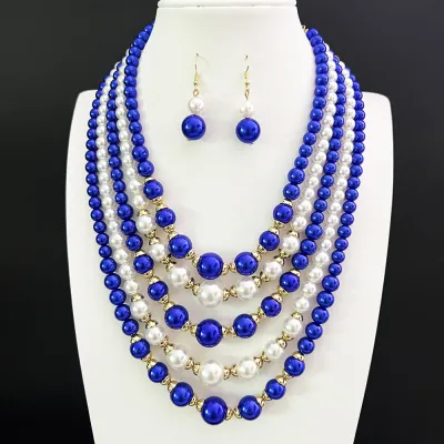 Women's Elegant Fashion Exaggerated Multi-Layer Imitation Pearl Necklace Earrings Set